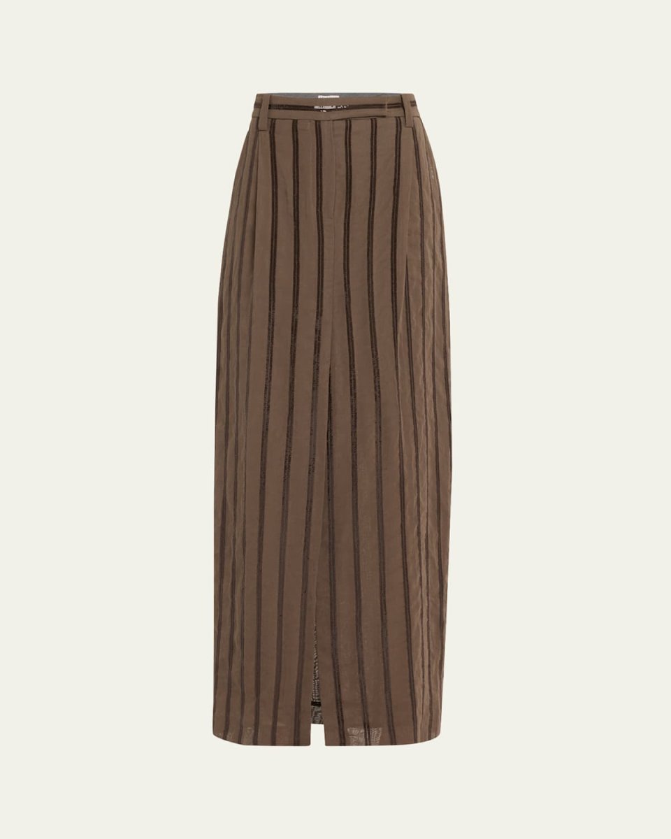 Long Sequined Stripe Cotton Gauze Skirt